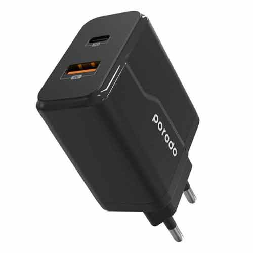 آداپتور دیواری پورودو با کابل تایپ سی به لایتنینگ Porodo PD & QC Wall Charger 20W-EU PD-18PDEUL