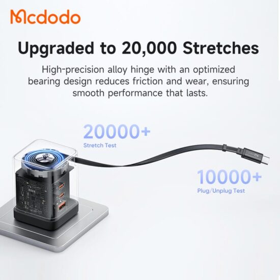 شارژر آداپتور دیواری 4پورت 100وات مک دودو مدل MCDODO GaN CH-8470 با کابل جمع شونده تایپ سی