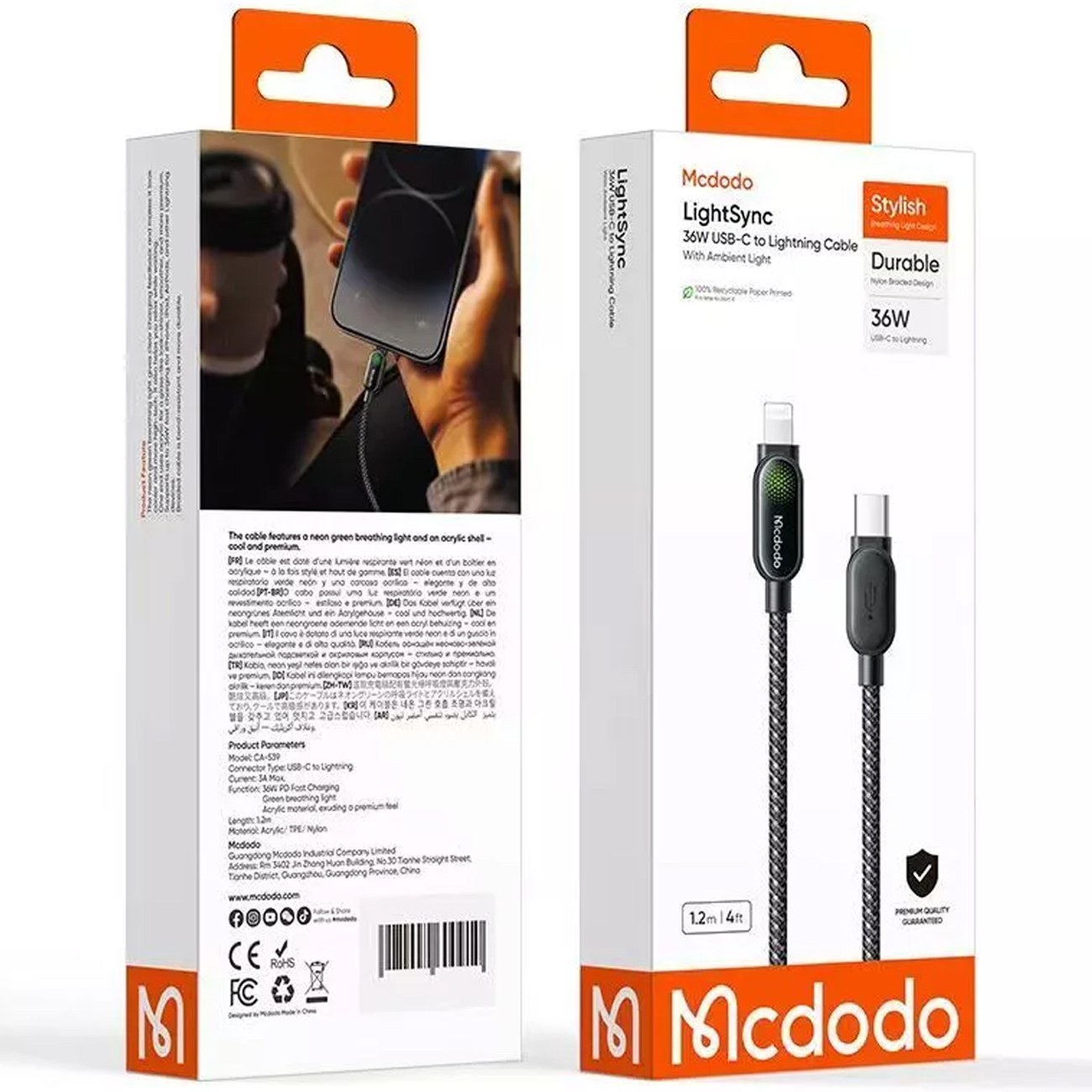 کابل تایپ سی به لایتنینگ 36 وات مک دودو مدل CA-539 طول 1.2 متری