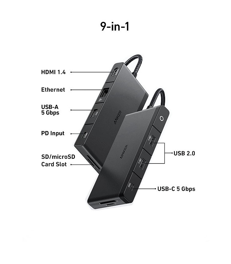هاب USB-C انکر مدل A8373 ظرفیت ۹ پورت