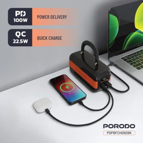  برند: پرودو (Porodo) ظرفیت باتری: ۶۰۰۰۰ میلی‌آمپر ساعت توان خروجی کل: ۱۰۰ وات نوع باتری: لیتیوم-پلیمر (Li-Po) پورت‌های خروجی: USB-C (PD)، USB-A (QC) پورت‌های ورودی: USB-C (PD) تکنولوژی شارژ سریع: Power Delivery (PD), Quick Charge (QC)